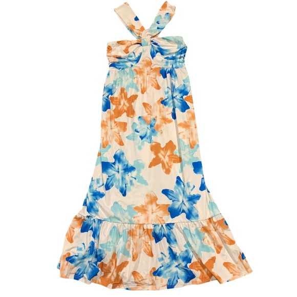 Grace Karin Dresses & Skirts - Grace‎ Karin Women's Floral Halter Maxi Beach Dress White Blue Orange Size M
